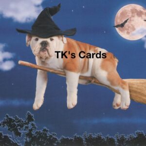 Michael Quackenbush "Bulldog on Broom" Halloween Card #10986