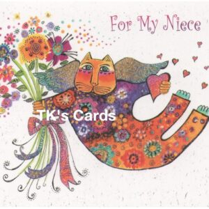 Laurel Burch "Valentina Cat with Flowers" Birthday Niece Glitter Card #18322