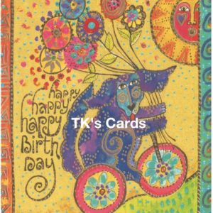 Laurel Burch "Happy Dog with Flowers" Birthday Foil Stamped Card #44842