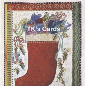 Laurel Burch "Glittered Stocking" Christmas Glitter Card #18859