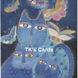 Laurel Burch "Blue Cats with Butterflies" Encouragement Glitter Card #13255