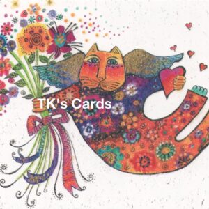 Laurel Burch "Cat with Wings and Flowers" Friendship Glitter Notions Card #95459