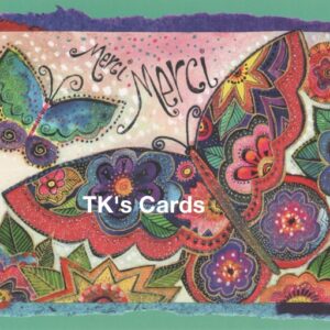 Laurel Burch "Merci, Merci Butterflies" Thank You Glitter Card #10877