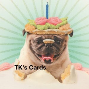Michael Quackenbush "Pug In Cake" Glitter Birthday Card #10927
