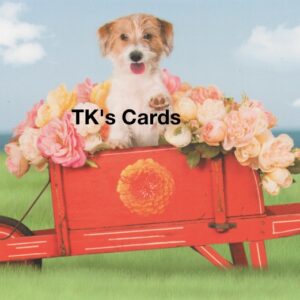Michael Quackenbush "Floral Wheelbarrow Dog" Birthday Card #11866