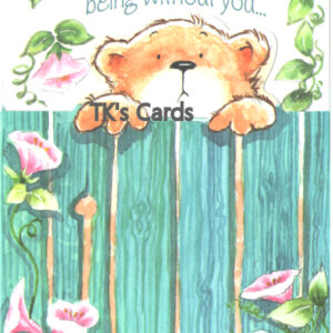 Margaret Sherry "Teddy Bear at Fence" Miss You Sherry Bear Card #40596
