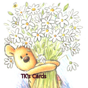 Rory Tyger "Teddy Bear & Bunch of Flowers" Thank You Notions Card #95208
