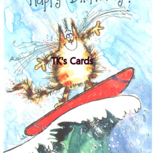 Margaret Sherry "Cat on a Surfboard" Birthday Kats Card #14524